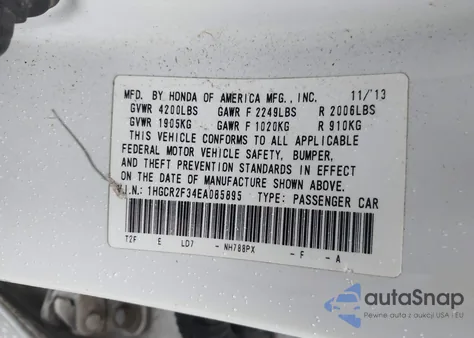 2014 Honda Accord Lx из США, поврежденный, VIN 1HGCR2F34EA085895